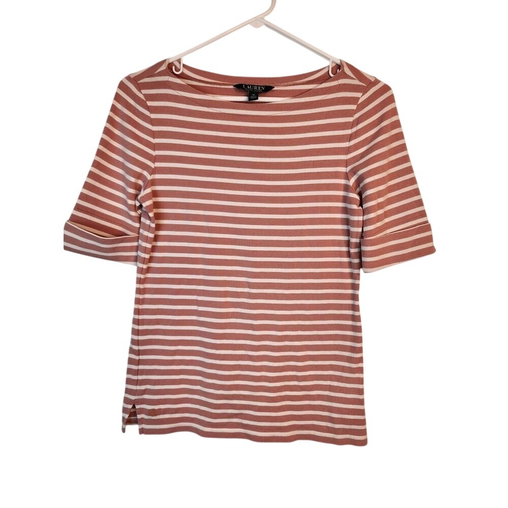 Lauren Ralph Lauren Pink & white stripe shirt Green Tag size M Cotton Blend